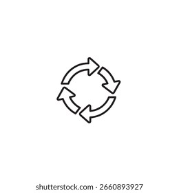 Um ícone com quatro setas organizadas em círculo, representando um ciclo contínuo, repetição ou um processo de repetição. Ideal para diagramas de sistema e de fluxo de trabalho.