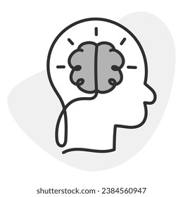An icon featuring a persons profile with a brain inside, symbolizing intelligence, brainpower, and a thoughtful individual.