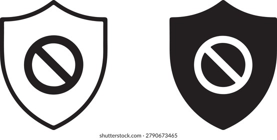 An icon featuring a shield with a crossed out circle, representing blocked content, forbidden access, denial, or security restrictions.