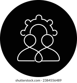 An icon featuring two individuals under a half gear, representing teamwork, collaboration, and partnership in working together.