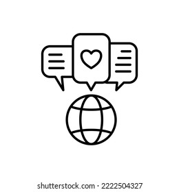 Icono retroalimentación, amor, chat, cliente, como, feliz, cuidado, a nivel mundial. color modificable. estilo de icono de esquema.