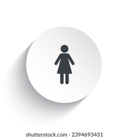 Ein Symbol-Weibchen mit kreisförmigem Hintergrund und dem Schatten dahinter. Frauensymbol einzeln auf weißem Hintergrund.