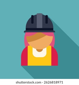 Icon of a female construction worker wearing a hard hat and safety vest, promoting workplace safety and gender equality