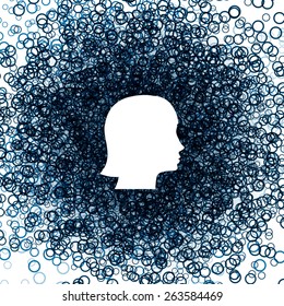 Icon female head. Circles background
