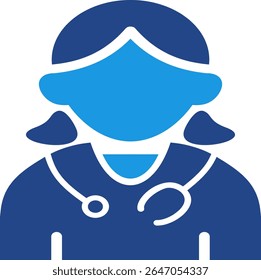 Ícone das profissionais médicas do sexo feminino num contexto de saúde, especialmente as relacionadas com os cuidados, a consulta e o apoio médico aos doentes, incluindo no domínio da saúde fetal e materna