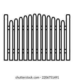 Icon Fence Vector Illustration Line And Outline Wooden Design Symbol Barrier. Wood Farm Sign Wall Picket Country And Isolated Plank Garden. Graphic Gardening Black Object Line Icon Or Protection Gate.