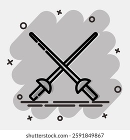 Icon fencing. Sports elements. Icon in comic style.