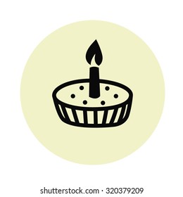 icon festive pie with a candle, on birthday