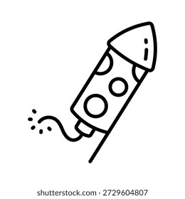 Icon of festive rocket, celebrating events with colorful explosions