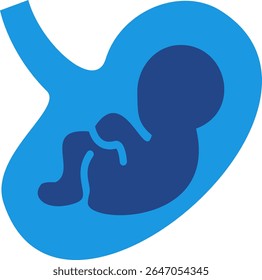 Icono del feto en el útero, visualizado en una forma simplificada e icónica de salud fetal, embarazo, desarrollo del bebé en el útero o cuidado prenatal