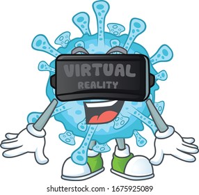 An icon of fever coronavirus character using Virtual reality headset