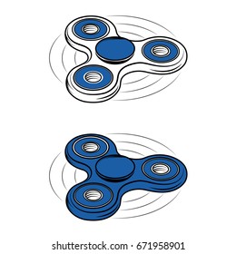 Icon fidget signs of the elements of game design, vector, blue, toys to relieve stress and improve concentration is established by a manual rotation of the sticker