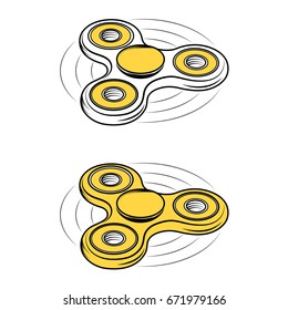 Icon fidget signs of the elements of game design, vector, yellow, toys for relieving stress and improving concentration is established by a manual rotation of the sticker