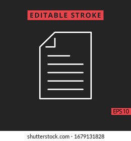 Icon file document line, outline vector sign, linear style pictogram isolated on black. Sign or symbol, Editable Stroke.