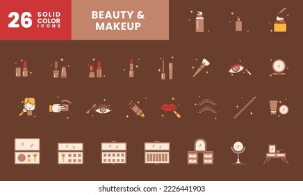 icon fill color about makeup, lips, lipstick, lip balm, lip care, face care, skin care, treatment, beauty, compact powder makeup and more. editable color. fill color icon style.