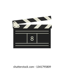 Icon of film clapperboard. Business icon. Cinema industry. Movie theater. Entertainment theme. Colorful flat vector illustration isolated on white background.
