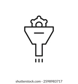 icon filter. Funnel with a gear, ideal for business and technology concepts, industrial automation, process optimization visuals, mechanical engineering infographics.