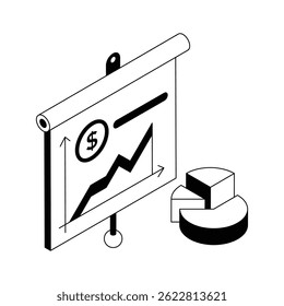 An icon of financial presentation designed in isometric style
