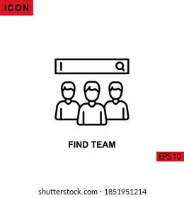 Icon find team with template web. Outline, line or linear vector icon symbol sign collection for mobile concept and web apps design.