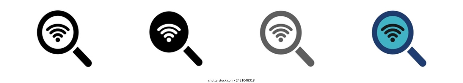 Icon find wifi. Simple lens network symbol. Isolated graphic illustration search internet. Wi-Fi. Wireless seek set icon in vector design style