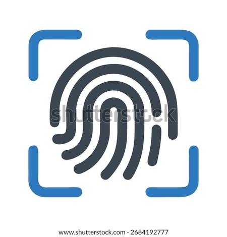 Icon of a fingerprint scan within a blue square frame, symbolizing biometric identification and security.