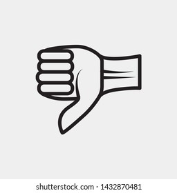 Icon fingers gesture thumb down, line style, left hand finger, symbol thumb down, isolated on white background