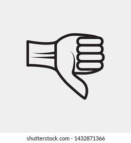 Icon fingers gesture thumb down, line style, right hand finger, symbol thumb down, isolated on white background