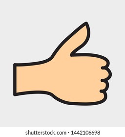 Icon fingers gesture thumb up , flat style, back of the leftt hand, symbol thumb up, isolated on white background