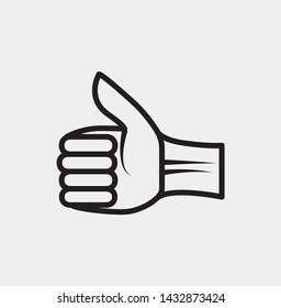 Icon fingers gesture thumb up , line style, right hand finger, symbol thumb up, isolated on white background