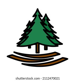 Icon Of Fir Forest. Editable Bold Outline With Color Fill Design. Vector Illustration.