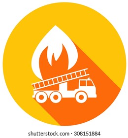 Icon fire engine with a long shadow