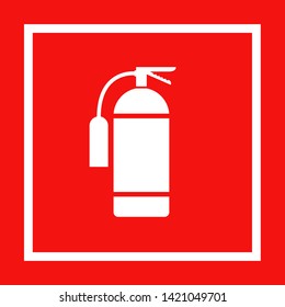 Icono del extintor aislado. Peligro de fuego. Símbolo de protección contra incendios. Firma el tiroteo sobre fondo rojo. EPS 10