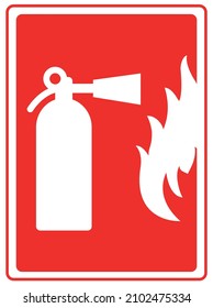 Icon of fire extinguisher isolated. Fire danger. Symbol of fire protection. Sign firefighting on red background. 