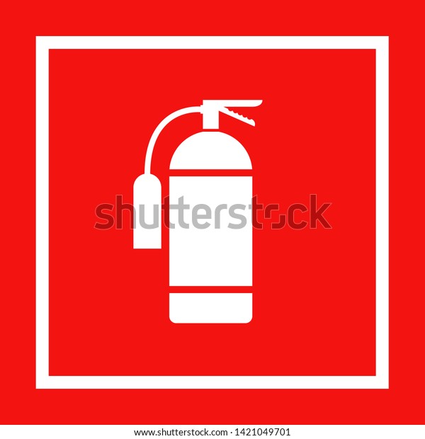 消火器のアイコン 火の危険 防火のシンボル 赤い背景に消防署名 Eps10 のベクター画像素材 ロイヤリティフリー