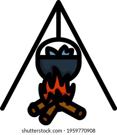 Icon Of Fire And Fishing Pot. Editable Bold Outline With Color Fill Design. Vector Illustration.