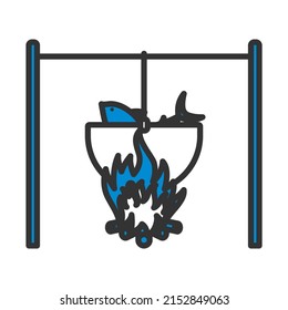 Icon Of Fire And Fishing Pot. Editable Bold Outline With Color Fill Design. Vector Illustration.