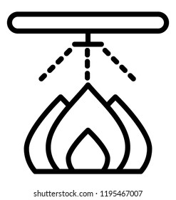 Icon of a fire flames  touching a fire sensor
