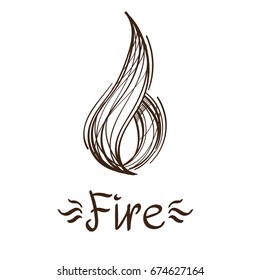 Icon Fire in the style of hand-drawing. Sketch magical elements. Drawing for the design of board games, mobile applications.