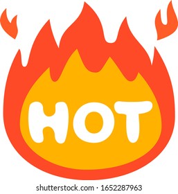 Icon of fire and texts of 'HOT'