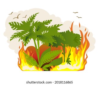Eine Feuersymbol in einem tropischen Wald mit Palmen, Vektorbild, eps10