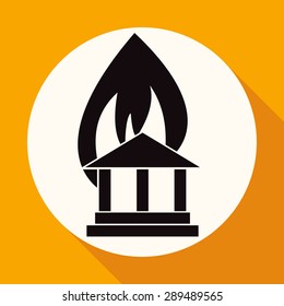 Icon fire warning on white circle with a long shadow
