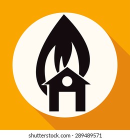Icon fire warning on white circle with a long shadow