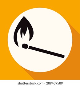 Icon fire warning on white circle with a long shadow