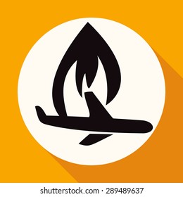Icon fire warning on white circle with a long shadow