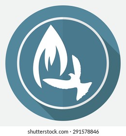 Icon fire warning on white circle with a long shadow