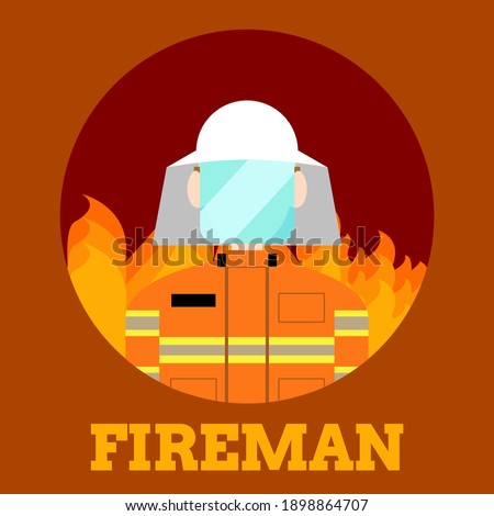 An Icon of Firefighter with firey background. Editable EPS File