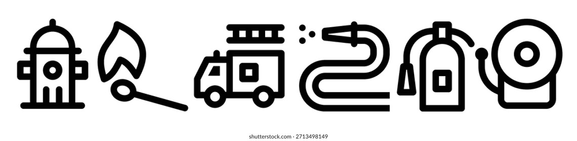  icon Firefighter Line vector illustration