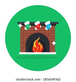 Icon of fireplace in flat style for websites, home warmer place 