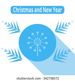 Icon fireworks on New Year and Christmas, on a white background