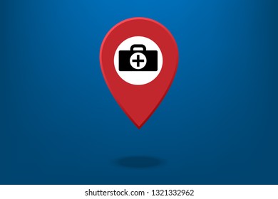 Icon first aid location pointer service on dark blue background.